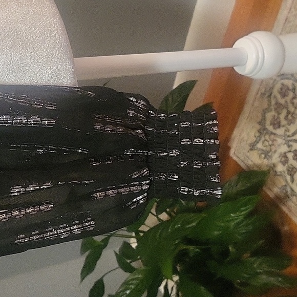 Express Black with Silver Thread Smocked Waist Full Sleeve Blouse - Size XS - Picture 9 of 12